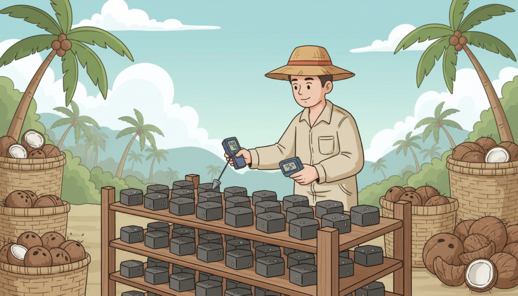 moisture control for coconut charcoal briquettes